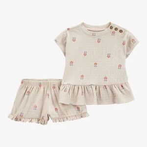 Carter's Cream Floral Two-Piece Baby Romper Set newborn
